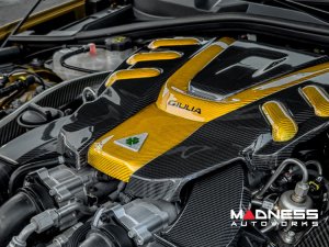 Alfa Romeo Giulia Engine Cover - Carbon Fiber - QV Version - Candy Yellow Accents